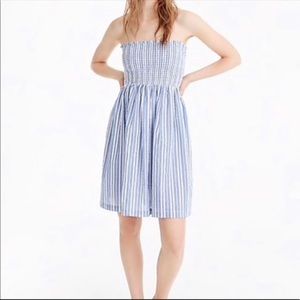 J. Crew Blue and White Strapless Dress